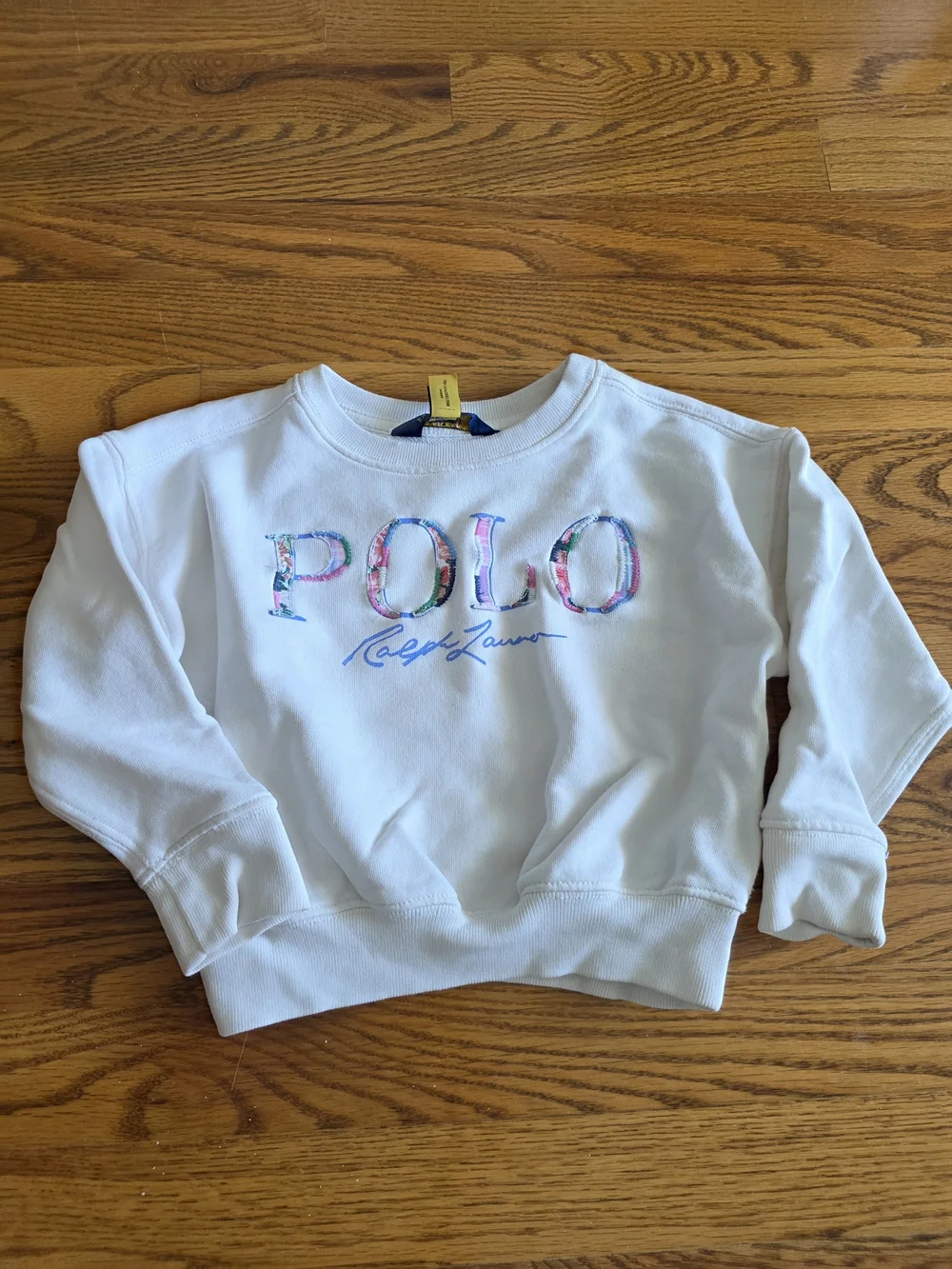 Ralph Lauren White Kids Sweatshirt with Floral POLO Lettering